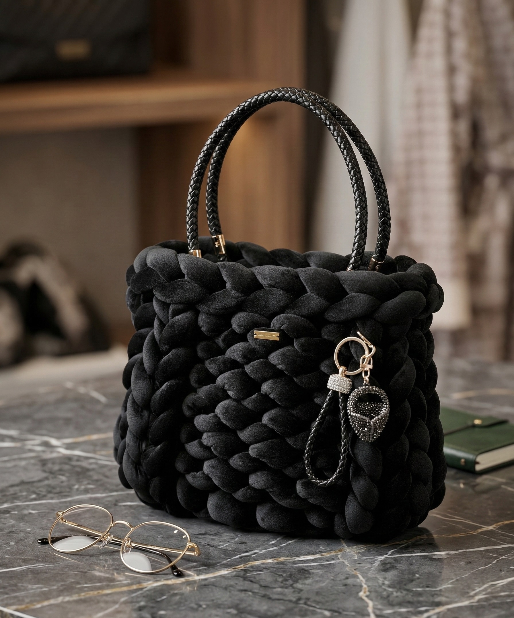 ##Il Dubai – Borsa Scultorea Velvet Nero & Bordeau##